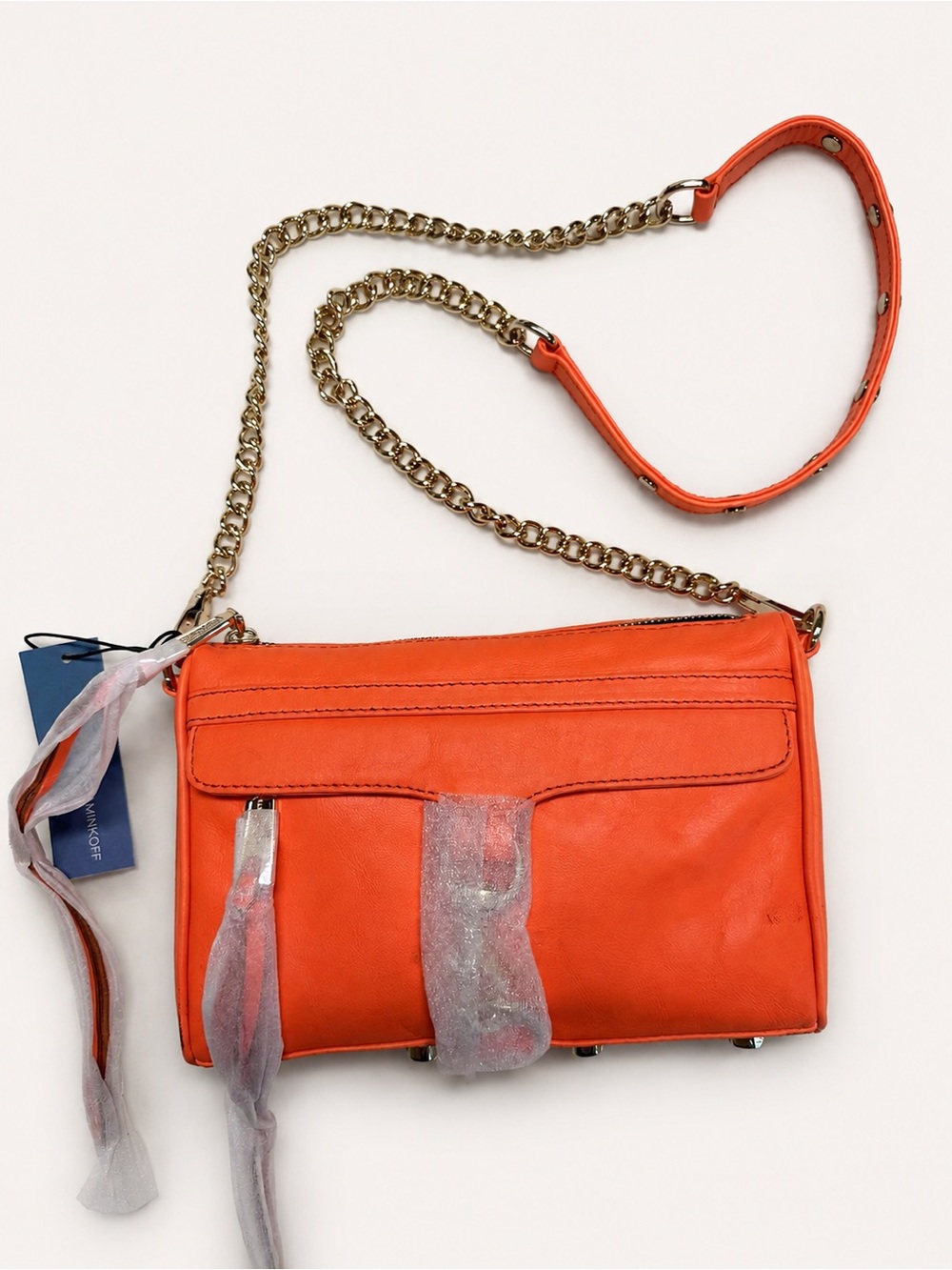 Rebecca Minkoff Mini MAC Neon Orange Leather Moto Crossbody Bag